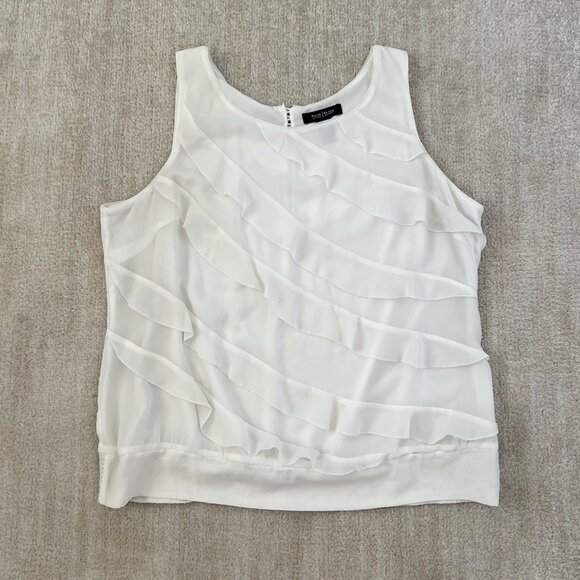 White House Black Market Sheer Ruffle Tank Top Sleeveless Work Blouse XL - Picture 1 of 10